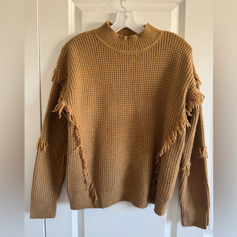 Michael Kors Camel Fringed High Neck Sweater